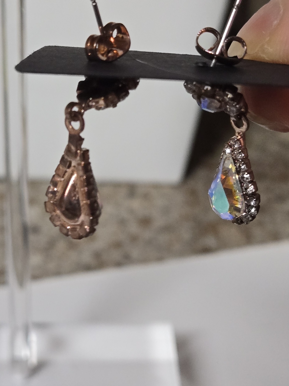 Vintage Iridescent AB Crystal Rainbow Color Teardrop Drop Earrings - Picture 6 of 14